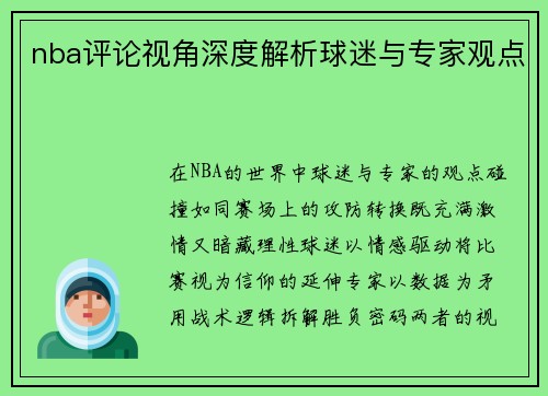 nba评论视角深度解析球迷与专家观点